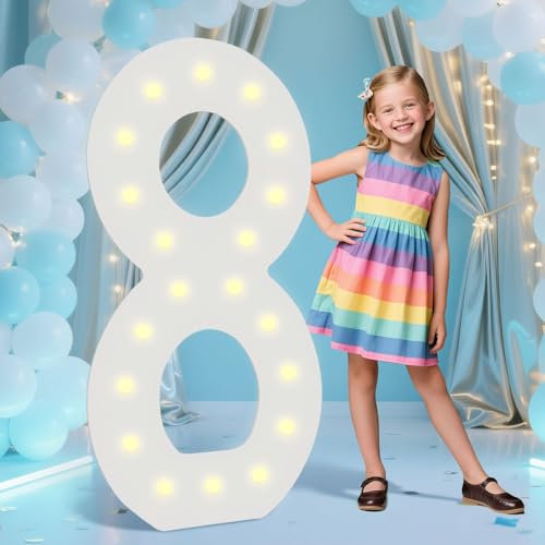 LOBOOM 4FT Marquee Numbers, Light up Numbers Battery Powered, Giant Mosaic Numbers Anniversary Party Birthday Backdrop Decor, Pre-Cut Foam Board Kit Large Birthday Number 8