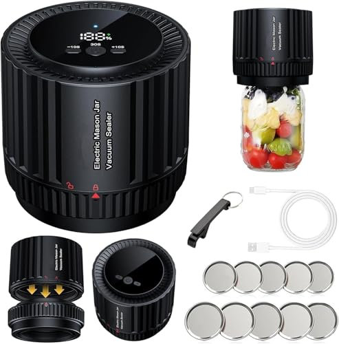 ZAFAYA Electric Mason Jar Vacuum Sealer Kit Cordless Vacuum Sealer for Wide Mouth and Regular Mouth Mason Jar, with Can Opener, Lids, Suitable for Food Saver and Fermentation extend freshness