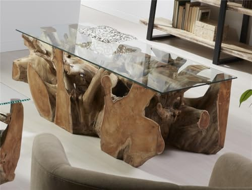 MESA CENTRO RAIZ TEKA MACIZA C/VIDRIO 120x60x45 CMS. 120x60x45 cms