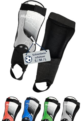 HUDORA Schienbeinschützer mit Knöchelschutz- Bequeme Schienbeinschoner mit Schaumstoff - Fußball Schienbeinschutz mit Knöchelprotektoren in Größe S/M/L - Fußballausrüstung Kinder & Jugendliche
