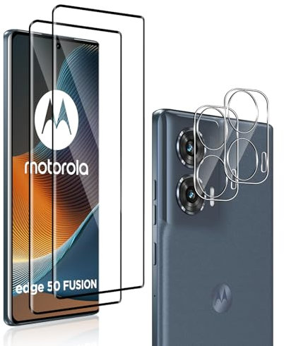 QULLOO 2+2 Piezas Cristal Templado Protector de Pantalla para Motorola Moto Edge 50 Fusion + TPU Protector de Lente de cámara, 9H Dureza Vidrio Templado Sin Burbujas.