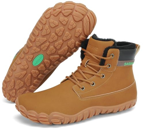 SAGUARO Zapatillas Barefoot Invierno Hombre Botas de Nieve Antideslizante Impermeables con Forradas Caliente Botines Ligeras Minimalistas, Marrón, 42 EU