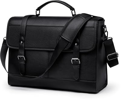 LOVEVOOK Messenger Bag Laptop Bag, 17.3 Inch Leather Vintage Briefcase for Men, Classic Shoulder Satchel Bag with Buckle Closure for Work Office Business College