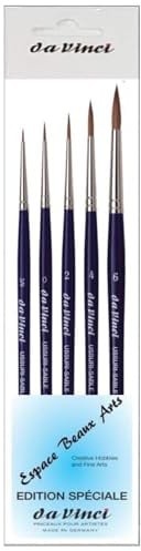 Serie 1522 Rotmarder Pinsel rund Feinstes Kolinsky, Set 5 Stück 3/0, 0, 2, 4, 6