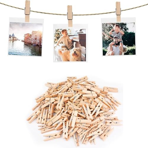 Bangbobi 200 Mini mollette in Legno, 3,5 cm, mollette Piccole per Corda portafoto, Appendere Foto con spago di Iuta, mollette in Legno Naturale per Decorazioni Fai da Te e Foto