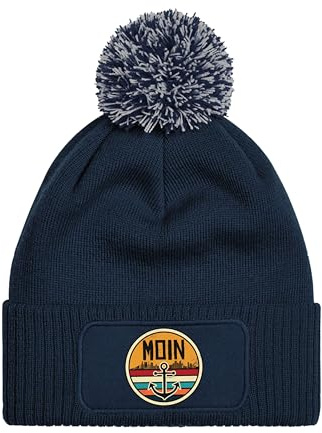 Mütze Beanie Moin Anker Strick Bommel Wintermütze Statement Lustiger Spruch Unisex Strickmütze für Herren & Damen