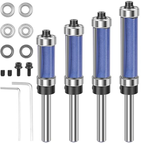 4 Stück Bündigfräser 6 mm Schaft, Bündigfräser mit Anlaufring Oben, Fräser Oberfräser mit Kugellager, Oberfräser Nutfräser für Hartholz, Weichholz, MDF, Sperrholz, Laminat