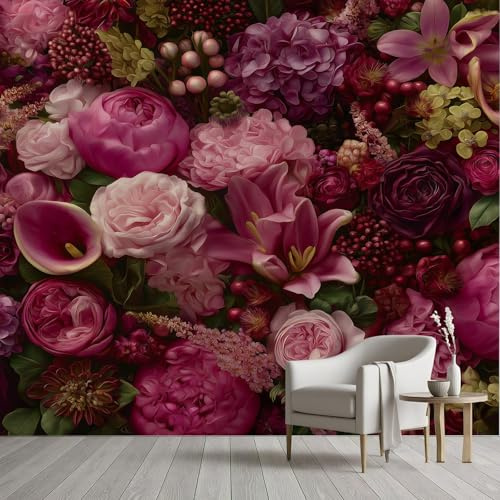 YGcegcia Papier Peint Intissé Fleurs Plantes 3D Botanique 350x256 cm | Tapisserie Roses Hortensia Lys Papier Peint Panoramique Tapisserie Geant Poster Mural Fleurs pour Salon Chambre D'enfants