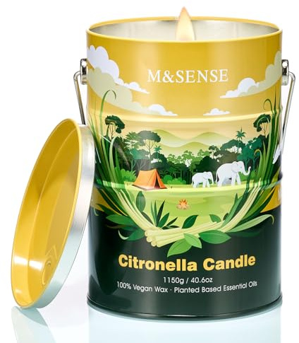 M&SENSE Citronella Eukalyptus Kerze Outdoor Groß 1150g, 220 Std| Natürliche Sojawachs Zitronella Kerze mit Citronella Öl für Garten,Camping,Picknicks|Sommer Zitronellen Duftkerze