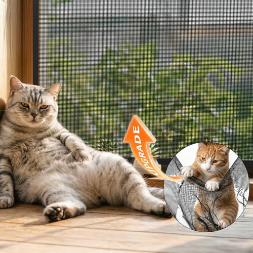 BKSAI Mosquitera Ventana para Gatos, Red Anticaída Adhesiva sin Taladrar | Malla Recortable Resistente a Arañazos, Protección Mascotas para Ventana - 130x150CM Negra