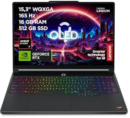 Lenovo Legion 5 Gen 11 - Portátil Gaming IA 15.3 OLED (AMD Ryzen 7 250, NVIDIA GeForce RTX 5050, 165Hz, 16GB RAM, 512GB SSD, Wi-Fi7, Sin Sistema Operativo) QWERTY Retroiluminación RGB, Español-Negro