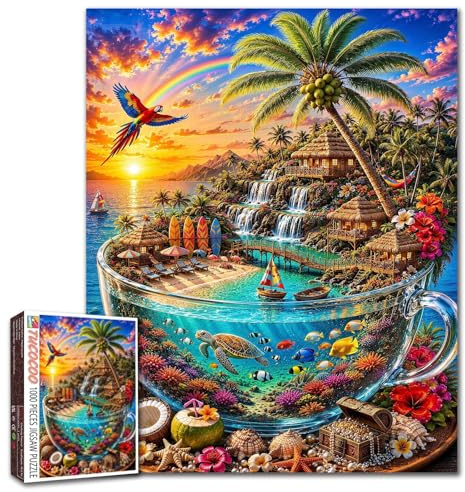 Scenic View Jigsaw Puzzles 1000 Pieces for Adults, Families(Sunset at sea，Sailing Boat，Beach House) Pieces Fit Together Perfectly 19.7''x27.6''inch Frameable Freedom Puzzle Art