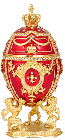 QIFU Vintage Hand Painted Easter Egg Style Hinged Jewelry Trinket Box with Rich Enamel and Sparkling Rhinestones