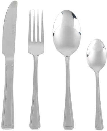 Salter Buxton Cutlery Set 32 Piece Service for 8 | Stainless Steel, Mirror Polished Finish, 8 Knives 8 Forks 8 Tablespoons 8 Teaspoons, Dishwasher Safe, Balanced Weight