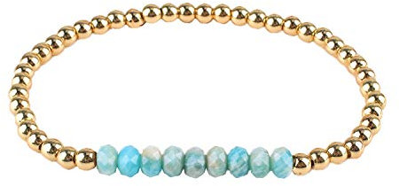 KELITCH Natürliche Türkis Stretch Armbänder Kristall Gold Perlen Armbänder Edelstein Armbänder Schmuck für Damen