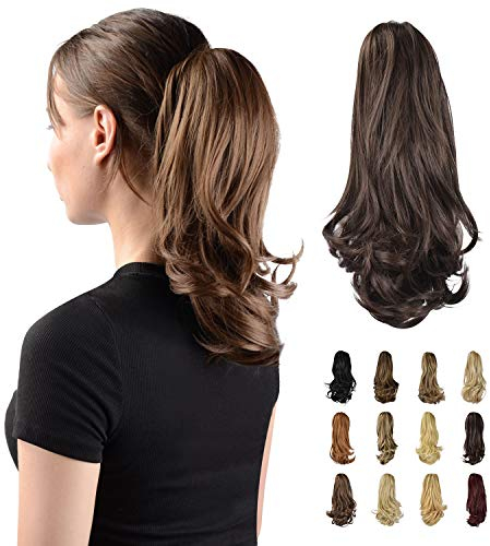 Sofeiyan 33cm Pferdeschwanzverlängerung Langer Lockiger Pferdeschwanz Clip in Klaue Haarverlängerung Natürlich Aussehendes Synthetisches Haarteil für Frauen, Dunkelbraun