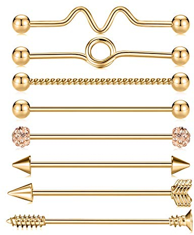 Kzslive 14G 8 PCS Industrial Barbell Jewellery Surgical Steel for Women Men Cartilage Earring Body Piercing 1 1/2 Inch 38mm Silver
