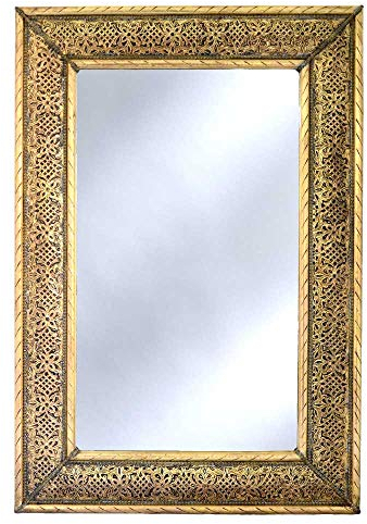 L´Orient Spiegel Wandspiegel Pisa Messing 80 x 50 cm perfekt für Ihr Flur oder Wohnzimmer | Aus Vollholz und mit Edel Metall Messing Verkleidet | Orientalische Vintage Garderobenspiegel
