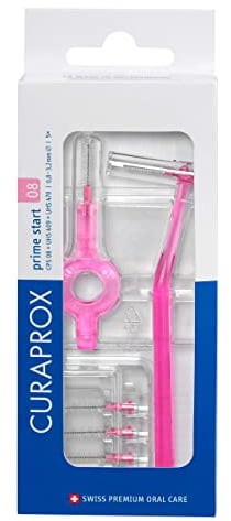 Kit Di Spazzolini Interdentali Curaprox CPS 08 Prime Start | Rosa - 5 Spazzolini Interdentali Da 0,8 Mm a 3,22 Mm + 2 Portaspazzolini Interdentali