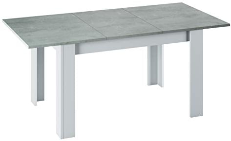 Dmora - Ausziehbarer Midland-Tisch, ausziehbare Konsole für das Esszimmer, zu öffnender Küchentisch mit Verlängerung, 140/190 x 90 x 78 cm, Zement und Weiß