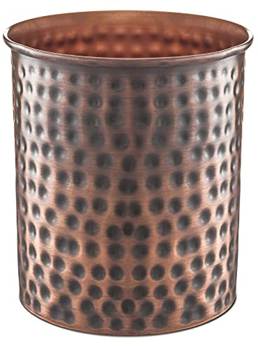 Monarch Abode 19677 Panier de cuisine en métal martelé à la main pour ustensiles de cuisine – Grand porte-ustensiles multifonction finition cuivre antique