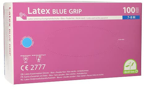 Medi-Inn Latex blue grip Einmalhandschuhe blau puderfrei (100 Stück, Größe M)