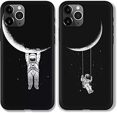 ZhuoFan 2 packs Phone Cases for iPhone 11 Black Silicone Case with Pattern Slim Shockproof Protective Soft TPU Design for Men Girls Women Cute Case Cover for iPhone 11 6.1, Astronaut