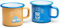 Volkswagen 7E9069601 Emaille Becher Tasse VW T1 Bulli Käfer Kaffeetasse Teetasse, 2 Stück, blau/gelb