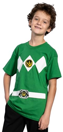 Power Rangers Mighty Morphin - T-shirt de costume d'armure pour jeunes - Rouge, bleu, jaune, rose, vert, noir, bleu, vert, Small