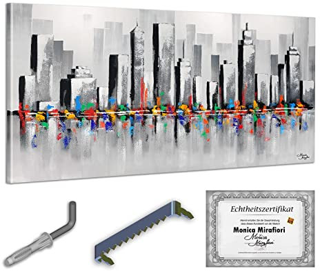 Monica Mirafiori I 100% HANDGEMALT I Gemälde Summer In The City 140x70cm | Gemälde Handgemalt | Acrylgemälde | Sehr Großes Acrylbild I Moderne Kunst I Kunstbilder