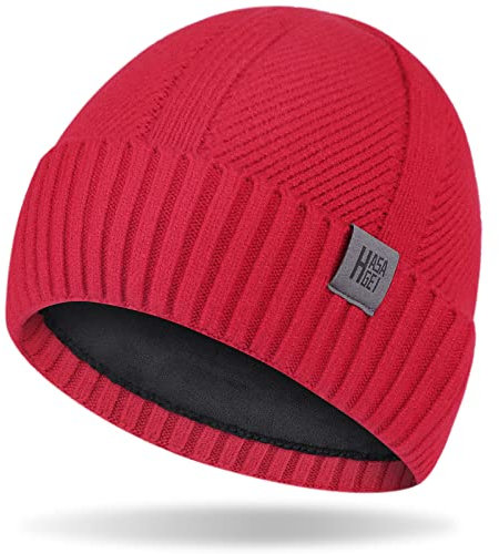 HASAGEI Mütze Herren Damen Thermo Strickmütze Winter Beanie Mütze mit Fleece Warmfutter Wintermütze Modern Weich Elastisch Fleece Mütze für Outdoor Sport Shoppen Dating Laufen Skifahren (Rot)