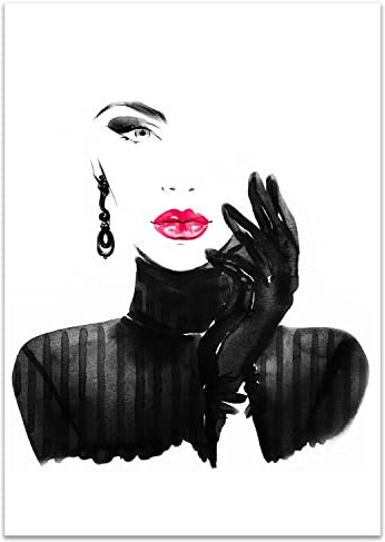 wandmotiv24 Poster als Wanddeko, Größe Din A4, Model Gemälde, Rot, Fashion, Frau, Frauen Lippen, Makeup, Moderne Wanddeko, Wandbilder, Deko, Bild M0064