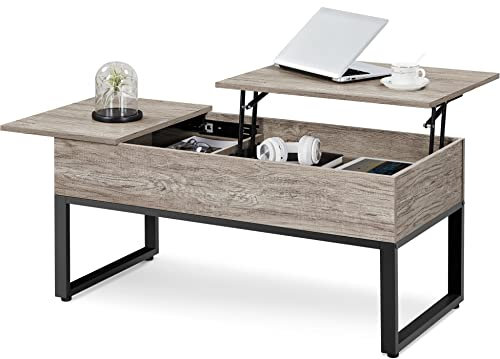 Yaheetech Tavolino da caffè Sollevabile Tavolo da Salotto Elevabile Tavolo da Divano con Ripiano Alzabile e Allungabile da Soggiorno Multiuso 122 x 50 x 49-61 cm Grigio