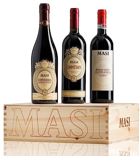 Emballage exclusif Masi Iconiques | COSTASERA 2018 Amarone Classico DOCG, CAMPOFIORIN 2020 Rosso Verona IGT, BONACOSTA 2022 Valpolicella Classico DOC | 3X750 ml | Emballage en bois