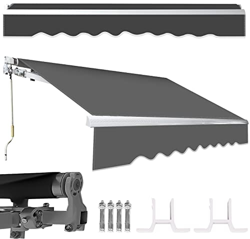 Tubiaz Tenda da sole con braccio snodato, 350x300cm Tenda da sole per Terrazze, Angolazione Regolabile, Meccanismo Manuale, Tenda da Sole Avvolgibile Anti-UV Impermeabile, Grigio