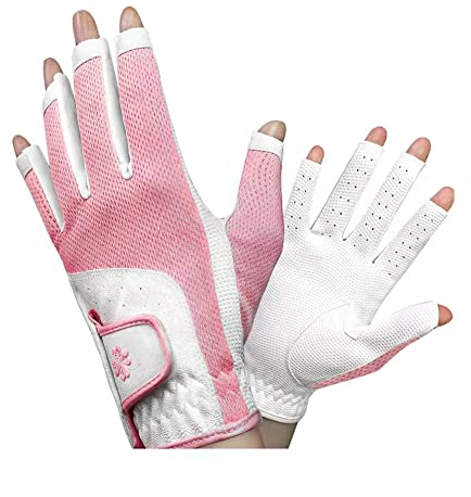 CINGHI LUSSO Sommer-Golfhandschuhe für Erwachsene, atmungsaktiv, fingerlos, elastisches Lycra-Gewebe, ein Paar linke und rechte Hände, Größe 46-53 (Rosa)