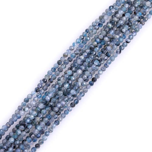 Gem-Inside 2 mm natürlicher blauer Kyanit-Quarz, echter Kristall, facettiert, Abstandshalter für Schmuckherstellung, Strang, 38,1 cm
