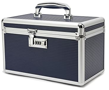 HEWEI WORKS Combination Locking Medication Box with Portable Storage Case, Childproof Medicine Lock Organizer, Lockable Box for Documents & Valuables (Blue, Medium)