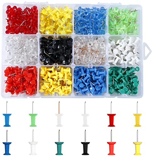 VAPKER Lot de 720 punaises à tête en plastique avec pointe en acier - 12 couleurs assorties - Pour tableau d'affichage scolaire et maison