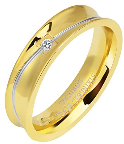 Akzent-Eheringe Partnerringe Verlobungsringe Edelstahl mit Simili+ Gravur goldfarbig (Damenring, 52)