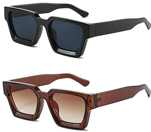 Vintage Rechteckige Sonnenbrille für Herren Damen-Retro Eckig Sonnenbrille Trendige Quadratischem Rahmen UV400 Schutz