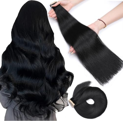 HotLulana Tape Extensions Echthaar Tief Schwarz Extensions Echthaar 22zoll/55cm 40Pcs 100g Skin Weft 100% Natürliche Tape in Extensions Echthaar Invisible Echthaar Extensions Tape #1.