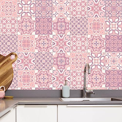 20 adesivi rosa marocchini, piastrelle adesive da parete per cucina e bagno, da applicare su piastrelle trasferibili, mosaico vittoriano vintage (15 cmx15 cm, 6x6 pollici)