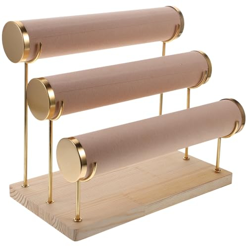 Cabilock Dreischichtiger Armbandhalter Mit Holzsockel Und Vergoldeter Säule Schmuckständer Für Uhren Armbänder Und Haarklammern Abnehmbarer Organizer Für Elegante Präsentation