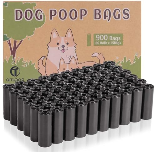 AiTodos® 900 Stück Hundekotbeutel, Schwarz, Geeignet zum Verlassen des Hauses, Kotbeutel für Hunde - 30 * 21,5 cm, Polyethylen-Material, Tragbar - Hunde Kotbeutel (60 Rollen, 15 pro Rolle)