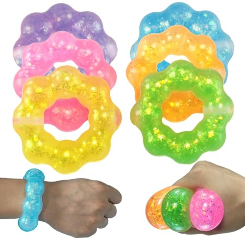 6 Stück Tragbares Stress Relief Squishy Spielzeug, Kristall Glitter Armband Weiche sensorische Fidget Spielzeug, Party Favor Spielzeug,Klassenzimmer Prämien, Goody Bag Stuffers