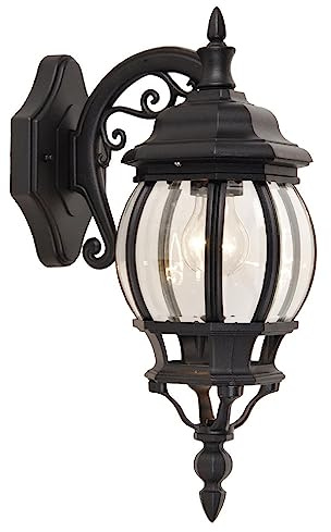 Britalia Black & Clear Glass Outdoor Vintage Down Coach Orb Lantern Wall Light | IP44 Rated | 45cm Height | 1 x ES E27 Lamp Required | Garden - Patio - Driveway | UK Approved | Aluminium