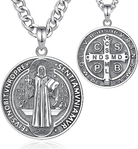 AEONSLOVE Medalla de San Benito para Hombre Mujer Collar San Benito Plata de Ley 925 Colgante Cruz de San Benito Joyas Amuleto de Protección Religioso Regalo Católico, Cadena de 55,8 + 5cm