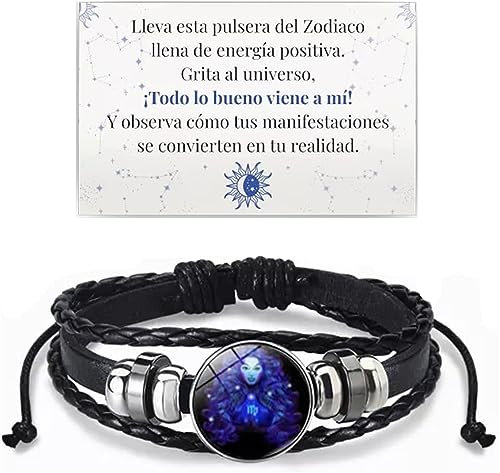 Ashopfun Zodiac Signs Spirit Bracelet,Handmade Woven Multilayer Adjustable 12 Constellation Zodiac PU Leather Bracelets Unisex,Glow in the Dark Zodiac Jewelry Gifts For Women Men (Virgo)