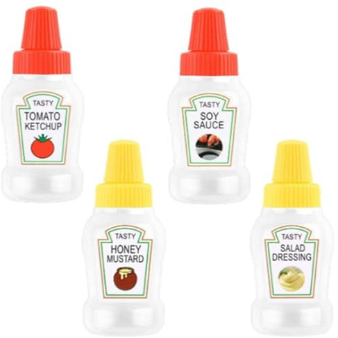 Sauce -Sachets, Mini -Sauce -Flaschen,Sauce -Flaschenquetschern,4pcs 25ml Ketchup/Sojasauce/Honig/Salatdressing Quetschierflasche Mini -Sauce -Flaschen tragbar für Lunchbox, Arbeit,Schule,Picknick